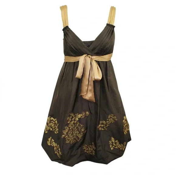 BCBGMaxAzria | Dresses | Bcbgmaxazria Dark Brown Gold Empire Waist  Sleeveless Silk Cocktail Dress Sz | Poshmark